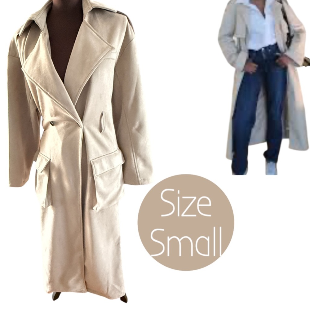 New Women long Trench Coat, Cream Women's Long Jacket, Faux Suede Coat, Trench